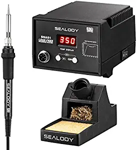 Digital Soldering Station with Pure Aluminum Soldering Stand, Tip Cleaning Wire and Sponge SSA51 (Black)