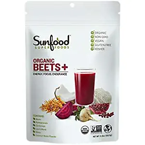 Sunfood Superfoods Beets & Mushrooms Blend (Beets+) Plant-Based Powder Drink Mix. Beet, Pomegranate, Cordyceps, Lion’s Mane, Maca Root, Coconut Water. Organic, Non-GMO, Gluten Free, Vegan. 5.31 oz Bag