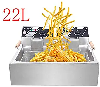 23.26Qt/22L 5000W MAX Deep Fryer, Large Capacity Stainless Steel Single Basket Electric Fryer, Chicken Chips Fryer for French Fries Home Kitchen Restaurant, Silver