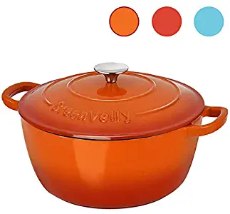 Greenvelly 4.5 Quart Enameled Cast Iron Dutch Oven Natural Non-Stick Slow Cook with Lid Stew-pans-Orange