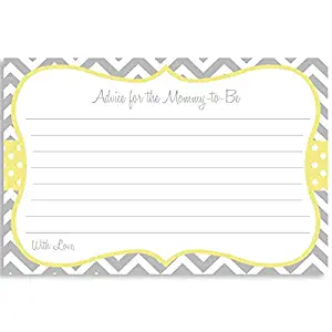 Baby Shower, Advice to Mommy, Yellow, Chevron Stripes, Gender Neutral, Polka Dots, Gray, Grey, Sprinkle, Mommy to Be, Set of 24 Printed Note Cards, Simple Chevron Baby