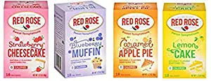 Red Rose Sweet Temptations Herbal Tea 4-Pack Gift Set - Caffeine Free - Includes Strawberry Cheesecake, Lemon Cake, Blueberry Muffin, Apple Pie! Your Favorite Desserts In A Delicious Drink!
