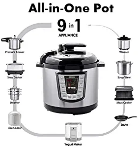 Food Steamer Electric Pressure Cooker Multi-function 6 Quarts 1000W, Stainless Steel Pot, a Slow Cooker soups and stews, up to faster than traditional stovetop cooking methods, Yogurt maker