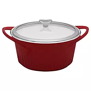 CorningWare Cast Aluminum Dutch Oven with Dual Handles and Glass Cover, 5 1/2-Quart, Red