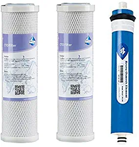 Membrane Solutions Replacement Water Filters Cartridge 2 Carbon Block Filters and 1 RO Membrane 50GPD, Compatible with GE GXRM10RBL RO water systems