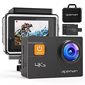 APEMAN Action Camera 4K 20MP WiFi Ultra HD Underwater Waterproof 40M Sports Camcorder with 170 Degree EIS Advanced Sensor, 2 Upgraded Batteries, Portable Carrying Bag and 24 Mounting Accessories Kits