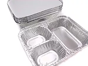 Disposable Aluminum 3 Compartment T.V Dinner Trays with Board Lid #210L (50)