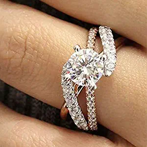 Metmejiao 18K Rose Gold Plated CZ Crystal Square Simulated Diamond Engagement Ring Promise Rings for Women (10)