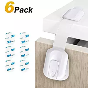 6-Pack Baby Safety Locks | Child Proof Cabinets, Drawers, Appliances, Toilet Seat, Fridge and Oven | Tools Not Required | 3M Adhesive with Adjustable Strap and Latch System (White)