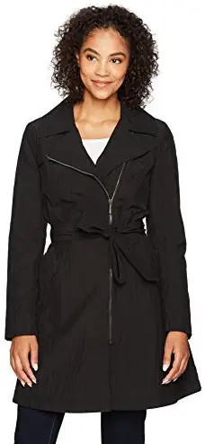 Lark & Ro Women's Asymmetrical-Zip Raincoat with Belt