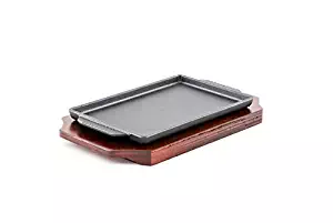 Cast Iron Steak Plate Sizzle Griddle with Wooden Base Steak Pan Grill Fajita Server Plate Restaurant or Home Use (7.5" x 4.75")