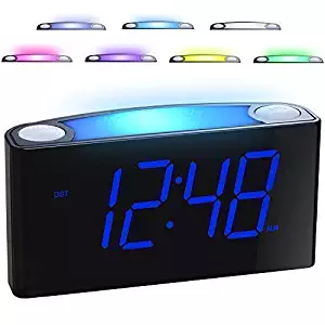 Mesqool Digital Alarm Clock - 7 Colored Night Light, 7” Large LED Display with Dimmer, 2 USB Chargers, 12/24 H, Big Snooze, Loud for Heavy Sleepers, Easy to Use for Kids Elderly, Bedroom Kitchen Desk