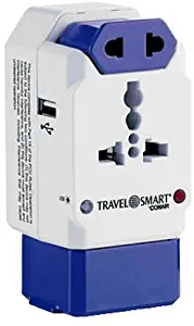 Travel Smart All-In-One Adapter with USB; 3 Outlets; US, Europe, UK, Italy, Spain, China