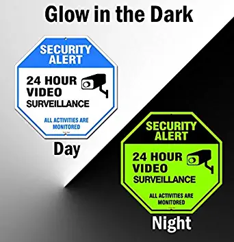 Video Surveillance Sign Outdoor | No Trespassing Glow-in-The-Dark Large Warning Sign | 12"x12" Aluminum | Indoor Outdoor | Home Business CCTV Security Camera | Waterproof UV Protected | Blue