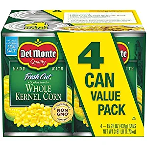 Del Monte Canned Fresh Cut Golden Sweet Whole Kernel Corn, 15.25 Ounce, Pack of 4