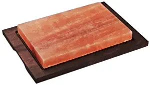 Bisetti Rectangular Salt Stone Cooking Plate with Beech Wood Base In a Wenge Finish, 11.8" x 7.9", Pink