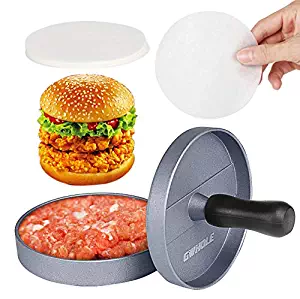 GWHOLE Non-Stick Burger Press Aluminum Hamburger Patty Maker with 100 Wax Papers for BBQ Grill