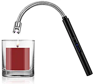 Candle Lighter, Smart USB Arc Lighter with Touch Sensor, 360° Flexible Long Neck and LED Real-Time Battery Capacity, Windproof Suitable for Lighting in Candle Fireworks Fireplace Barbecue