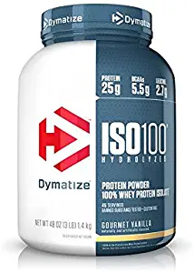 Dymatize ISO100 Hydrolyzed Protein Powder, 100% Whey Isolate Protein, 25g of Protein, 5.5g BCAAs, Gluten Free, Fast Absorbing, Easy Digesting, Gourmet Vanilla, 3 Pound