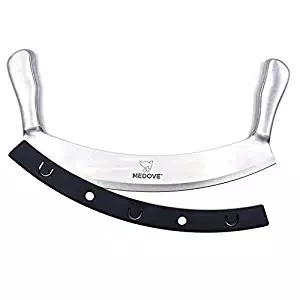 Mezzaluna Chopper, Pizza Rocker Cutter - Super Sharp Blade Double Handled Stainless Steel 12 Inch Knife Fruit, Vegetable Chopper Secure Grip Simple Cut Perfect Slices by Medove