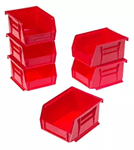 Akro-Mils 8212 Six Pack of 30210 Plastic Storage Stacking AkroBins for Craft and Hardware, Red
