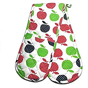 Double Oven Gloves, Smart Home, Fun Apples, 1 Piece, Long, Multi Mitts, Heat Resistant, 100% Cotton, Extra Thick, Quilted
