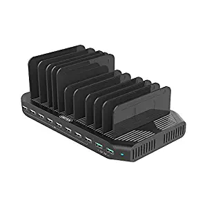 iPad Charging Station, Unitek 10-Port USB Charging Stand Charger Dock with Quick Charge 3.0 Compatible Multiple Device, Charging Station with 96W 19.2A Support 8 iPads Simultaneously -Upgraded Divider