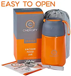 Energify Vacuum Insulated Food Jar - Stainless Steel Food Thermos, Soup Bowl, Lunch Container, Orange