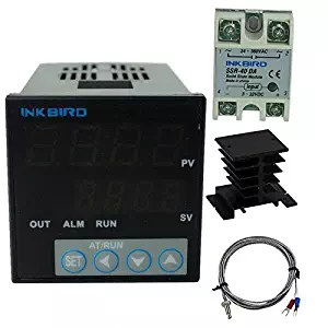 Inkbird °F and °C Display PID Stable Temperature Controller ITC-106VH (ITC-106VH + K + 40A SSR + Black Heat Sink)