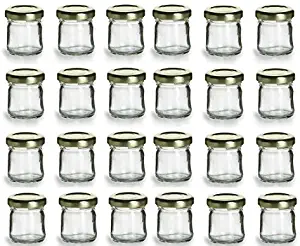 PremiumVials 24 pcs, 1 oz Mini Glass HONEY Jars for Jam, Honey, Wedding Favors, Shower Favors, Baby Foods, DIY Magnetic Spice Jars (24, 1 oz Honey w/Gold Lids)