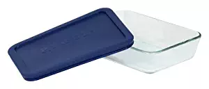 Pyrex Simply Store Glass Rectangular Food Container with Dark Blue Lid (3-Cup)