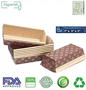 Bakeware Paper Loft Pan Disposable Siliconized Baking Loft Mold for Baking 25ct, All Natural FDA Approve, Microwave Oven Freezer Safe Providing Beautiful Display For Baked Goods (7”x3”x2")