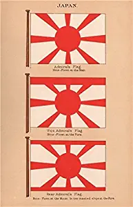 JAPAN FLAGS. Admiral's Flag. Vice Admirals Flag. Rear Admiral's Flag - 1916 - old print - antique print - vintage print - printed prints of Japan
