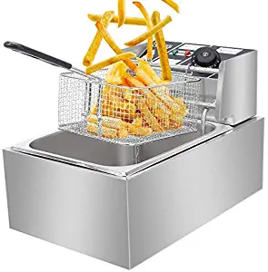 Electric Deep Fryer -Commercial Deep Fryer with Basket 2500watt Countertop Stainless Steel French Fries Restaurant Home Kitchen 6.3QT/6L US Plug Silver, US Stock