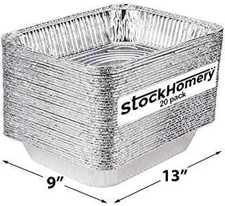 9 X 13 Half Size Disposable Aluminium Foil Baking Pans by StockHomery – Heavy-Duty Foil Pans – Be it Lunch Box or Food Leftover Storage or Frying pan (20 count) (with out lids)