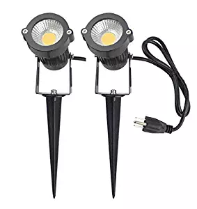 J.LUMI GSS60052 LED Spotlight 5W, 120V AC, 3000K Warm White, Outdoor Use, Metal Ground Stake, Garden Light, Outdoor Spotlight, UL Listed 3-ft Cord with Plug (Pack of 2)