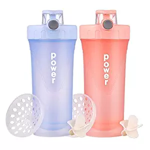 Protein Shaker Bottle-Shaker Ball & Mixing Grid, BPA Free & Leakproof Shake Mixer Bottle, Portable Sports Water Bottles, 28-Ounce, 2-Pack