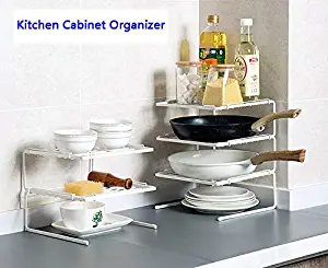 AOYITE Kitchen Cabinet Organizer Countertop Layered Storage Seasoning Stackable Rack, Leachate Dishes Dish Shelf 3 Pack (White)