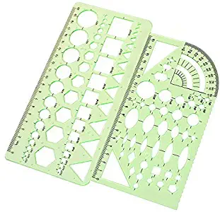 2PCS Plastic Green Measuring Templates Geometric Rulers for Office and School, Building formwork, Drawings Templates by CSPRING