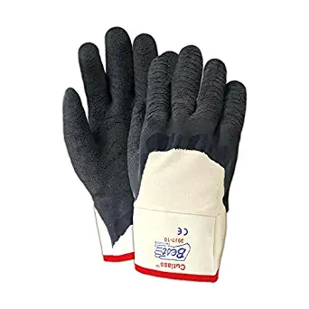 SHOWA 3910Palm Coated Natural Rubber Glove, Nitrile Over-Dip, Cotton Jersey Liner, Safety Cuff, General Purpose Work, Large (Pack of 12 Pairs)