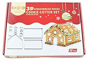 10-Pc 3D Christmas Gingerbread House Cookie Cutters, Gift Box Packaging