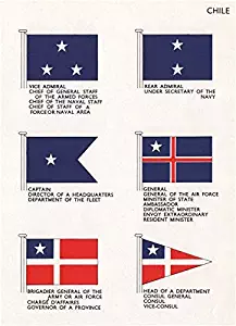 Chile Flags. Vice/Rear Admiral Brigadier General Consul Governor Minister - 1958 - Old Print - Antique Print - Vintage Print - Printed Prints of Chile