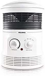 PELONIS PH-17P 360-Degree Surround Fan Forced Heater with 1500W Fasting, Adjustable Thermostat, 2 Heat Settings, Cool Touch Handle, Tip-Over Switch, Overheating Protection Functions. White