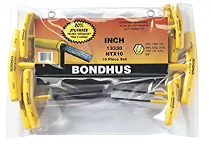 Bondhus 13338 Set of 10 Hex T-handles, sizes 3/32-3/8-Inch