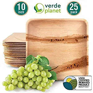 Verde Planet - 10 inch Square Palm Leaf Plates - Biodegradable, Ecofriendly, Disposable, Sturdy, Elegant, Premium Quality Plates, USDA Certified - 25 Count