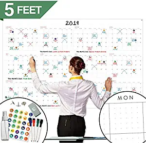 Large Dry Erase Wall Calendar - 38" x 60" - Undated Blank 2020 Reusable Yearly Calendar - Giant Whiteboard Year Poster - Laminated Office Jumbo 12 Month Calendar