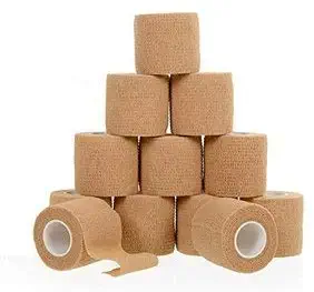 Self Adherent Cohesive Wrap Bandages 2inch-Wide (12-Pack) Bundle, 5 yds Self Adhesive Non Woven Bandage Rolls, Brown Athletic Tape for Wrist, Ankle, Hand, etc. Premium-Grade Medical Stretch Wrap