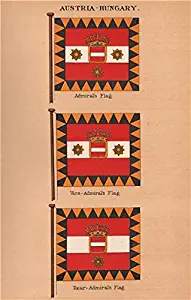 AUSTRIA-HUNGARY FLAGS. Admiral's Flag. Vice-Admiral. Rear-Admiral - 1916 - old print - antique print - vintage print - printed prints of Austria-Hungary