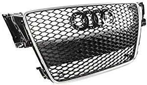 ZMAUTOPARTS For 2008-2012 Audi A5 / S5 B8 8T RS5 Style Honeycomb Mesh Hex Grille Gloss Black with Silver Trim