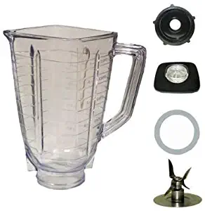 5 Cup, Square Top Plastic Blender Jar, Set With Blade Fits Oster Blender